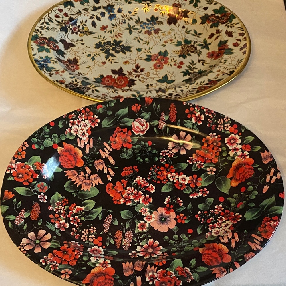 2 Vintage metal floral Serving Platters